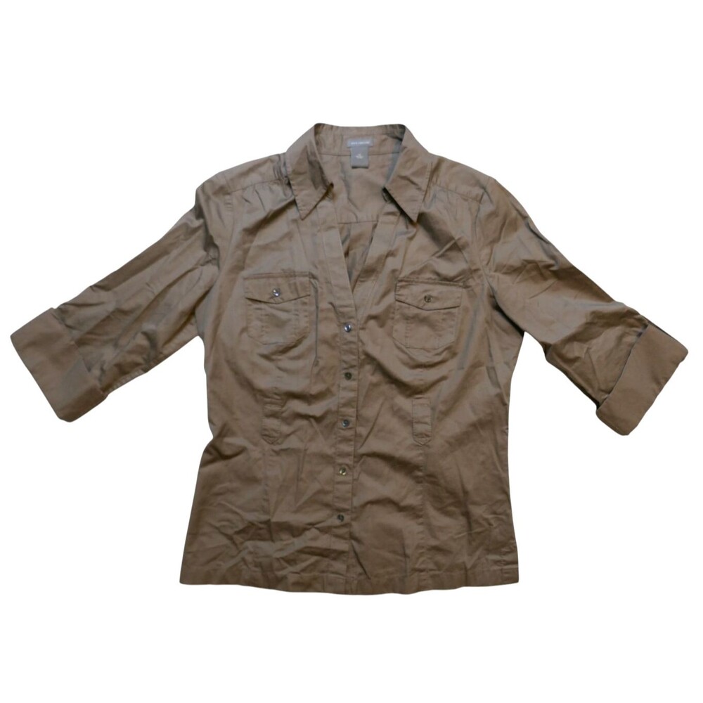 Ann Taylor Womens Button Down 3/4 Sleeve Cotton Blouse Shirt Top Size 12 - Picture 3 of 13